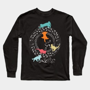 Funny Cats Playing Music Notes Long Sleeve T-Shirt